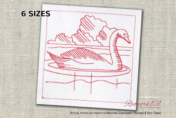 Evaluating the Swan in Water Sunset Redwork Design